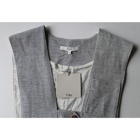 Tibi Suiting Open Front Linen Short Jumpsuit Herringbone Size 00 - Picture 3 of 4